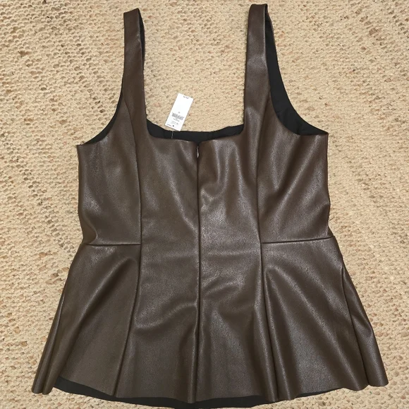 Banana Republic Dark Brown Faux Leather Peplum Tank - Picture 2 of 3